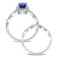 Julianna B Sterling Silver Blue and White Cubic Zirconia Bridal Set