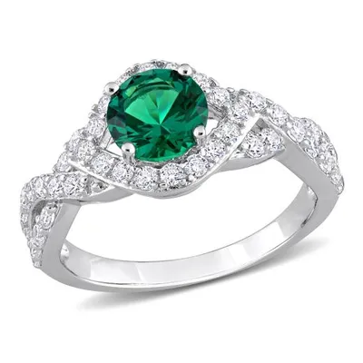 Julianna B Sterling Silver Green and White Cubic Zirconia Ring