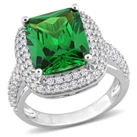 Julianna B Sterling Silver Green and White Cubic Zirconia Ring