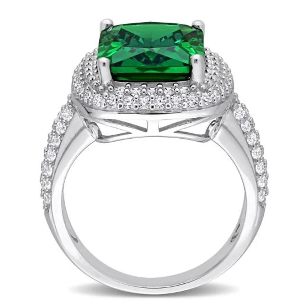 Julianna B Sterling Silver Green and White Cubic Zirconia Ring