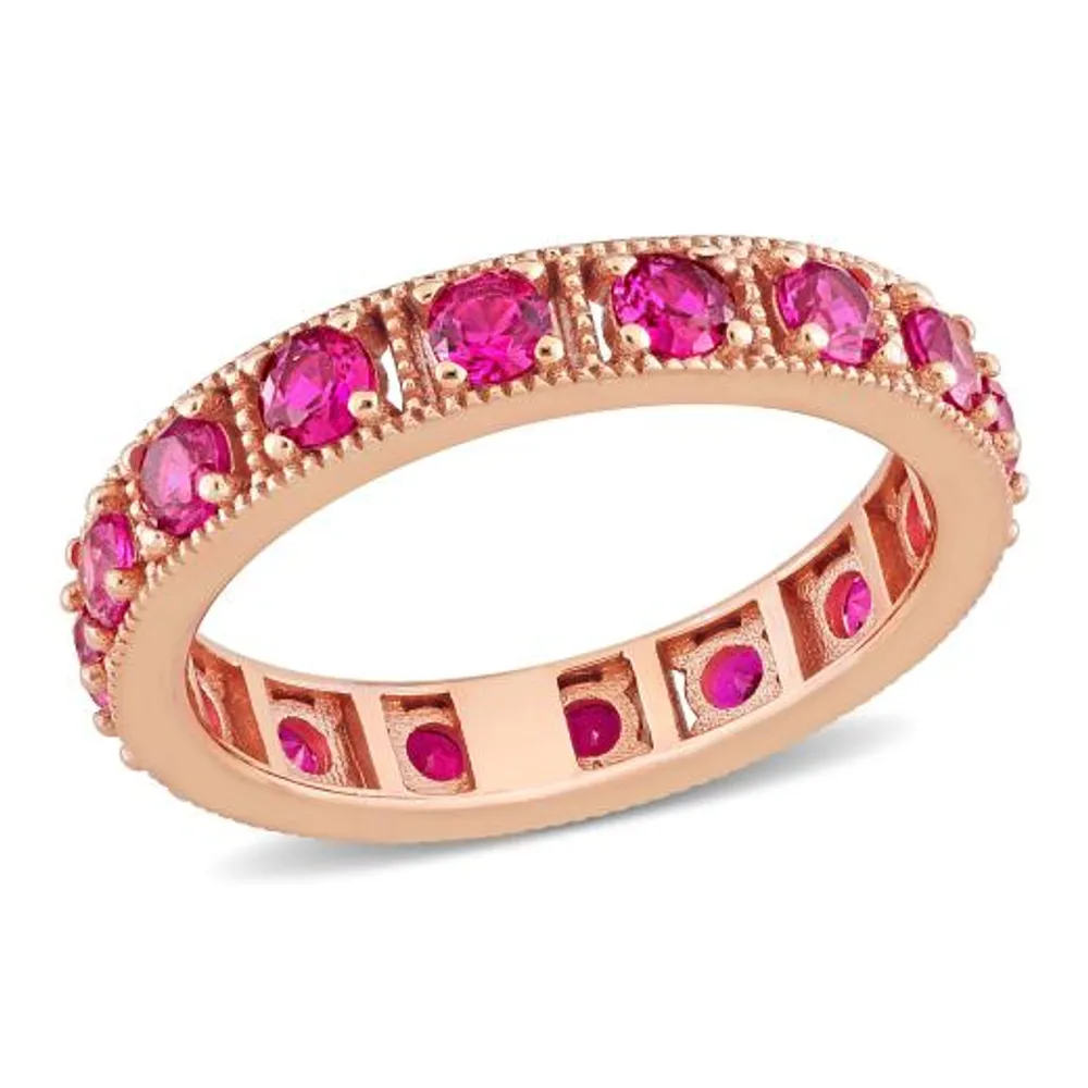 Julianna B Sterling Silver Rose Plated Pink Cubic Zirconia Eternity Band