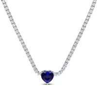 Julianna B Sterling Silver Created Blue & Created White Sapphire Heart Necklace