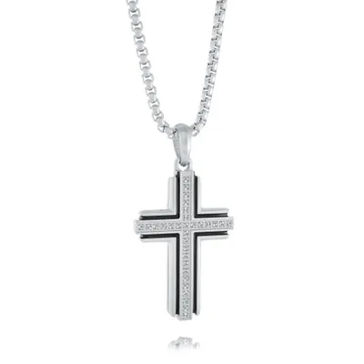 Stainless Steel Black Inlay 22" Cross Necklace