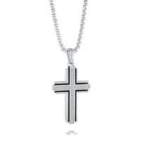 Stainless Steel Black Inlay 22" Cross Necklace