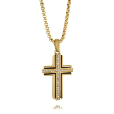 Stainless Steel Black Inlay Cross Necklace