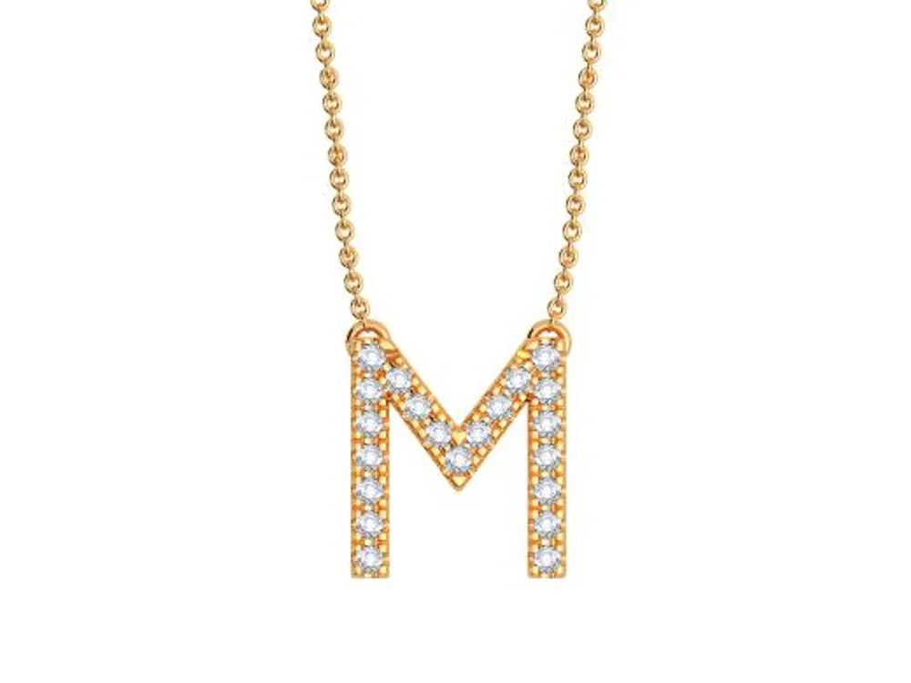 Bella Moda 10K Yellow Gold 0.10CTW Diamond Initial "M" Necklace