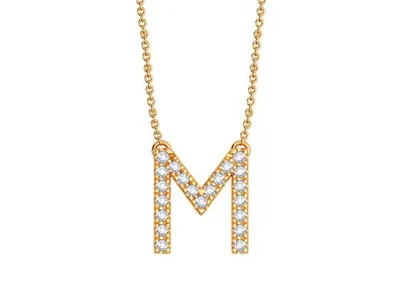 Bella Moda 10K Yellow Gold 0.10CTW Diamond Initial "M" Necklace