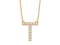 Bella Moda 10K Yellow Gold 0.10CTW Diamond Initial "T" Necklace