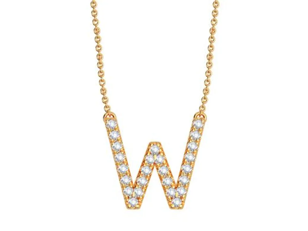 Bella Moda 10K Yellow Gold 0.10CTW Diamond Initial "W" Necklace