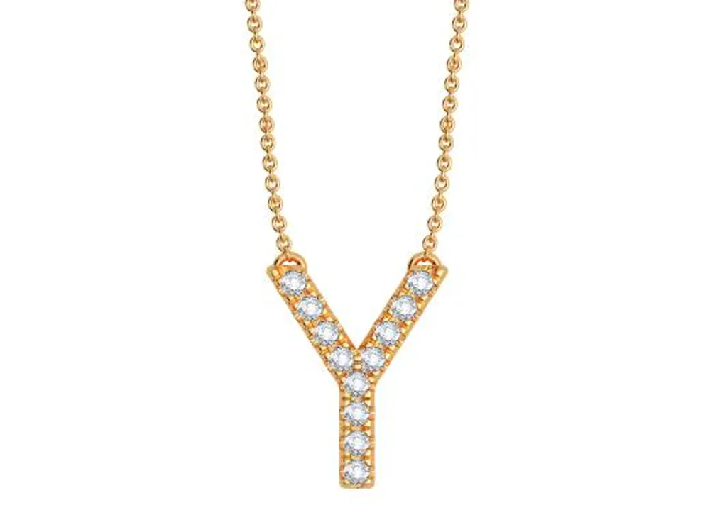Bella Moda 10K Yellow Gold 0.10CTW Diamond Initial "Y" Necklace