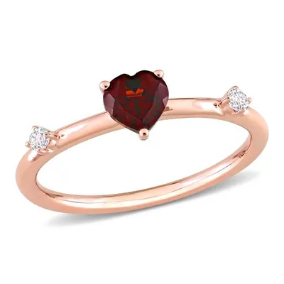 Julianna B 10K Rose Gold Garnet and White Topaz Heart Ring