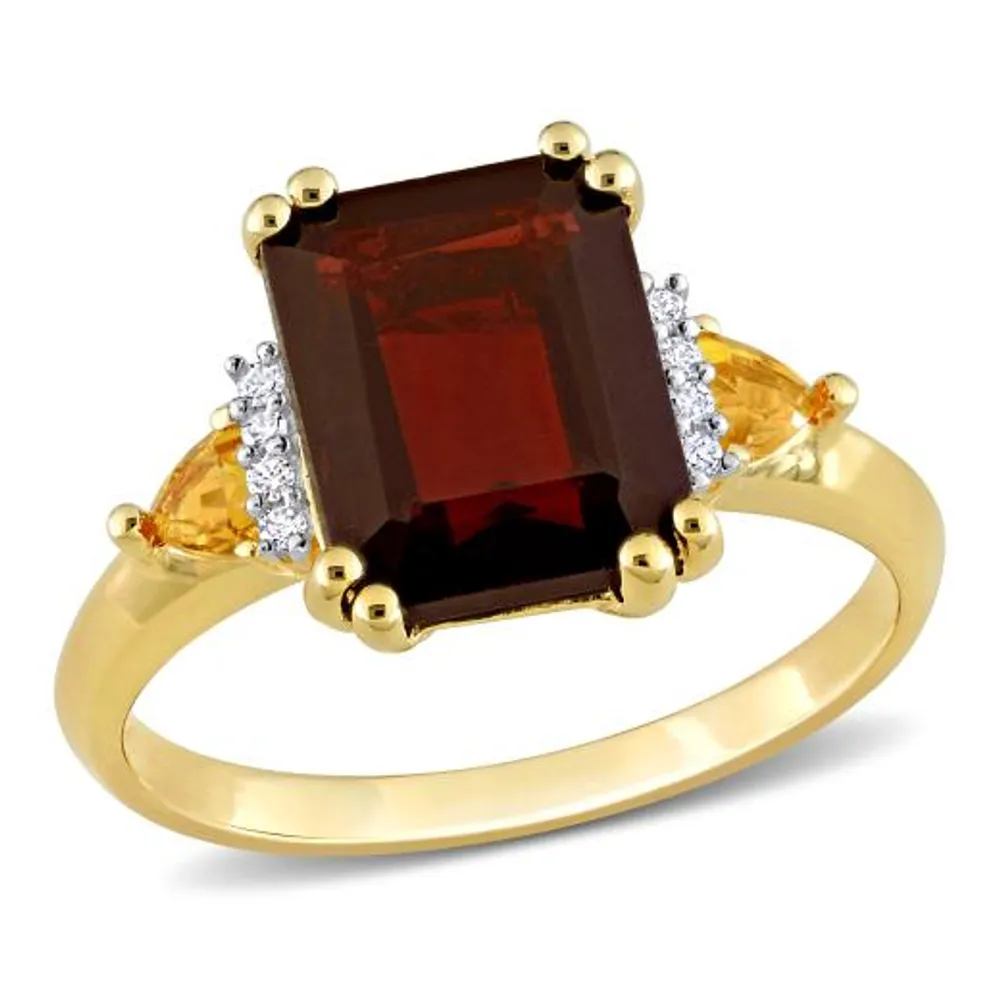 Julianna B Sterling Silver Yellow Plated Garnet, Citrine and Diamond Ring