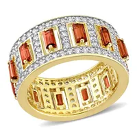 Julianna B Sterling Silver Yellow Plated Garnet and White Topaz Eternity Ring