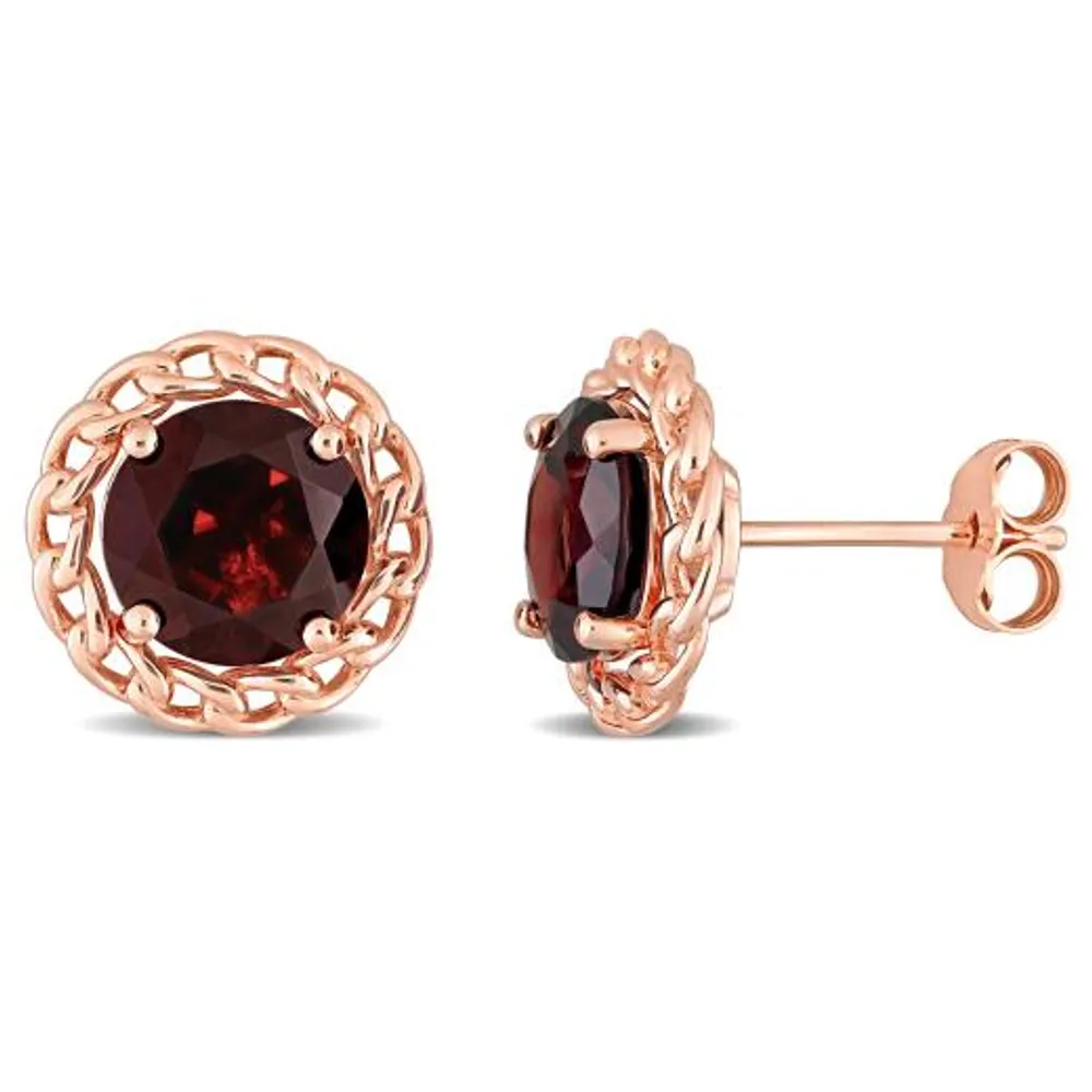 Julianna B Sterling Silver Rose Plated Garnet Earrings