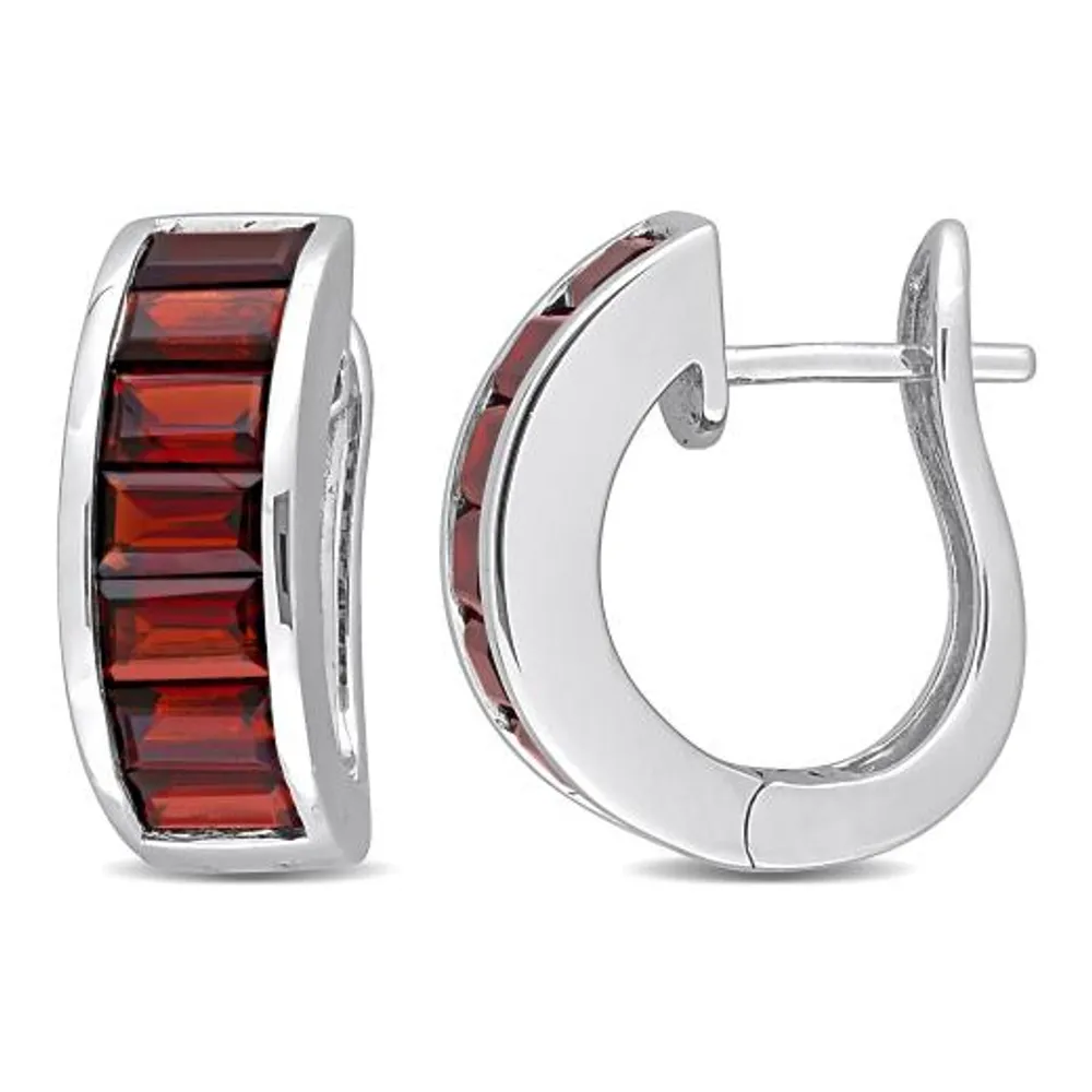 Julianna B Sterling Silver Garnet Hoop Earrings