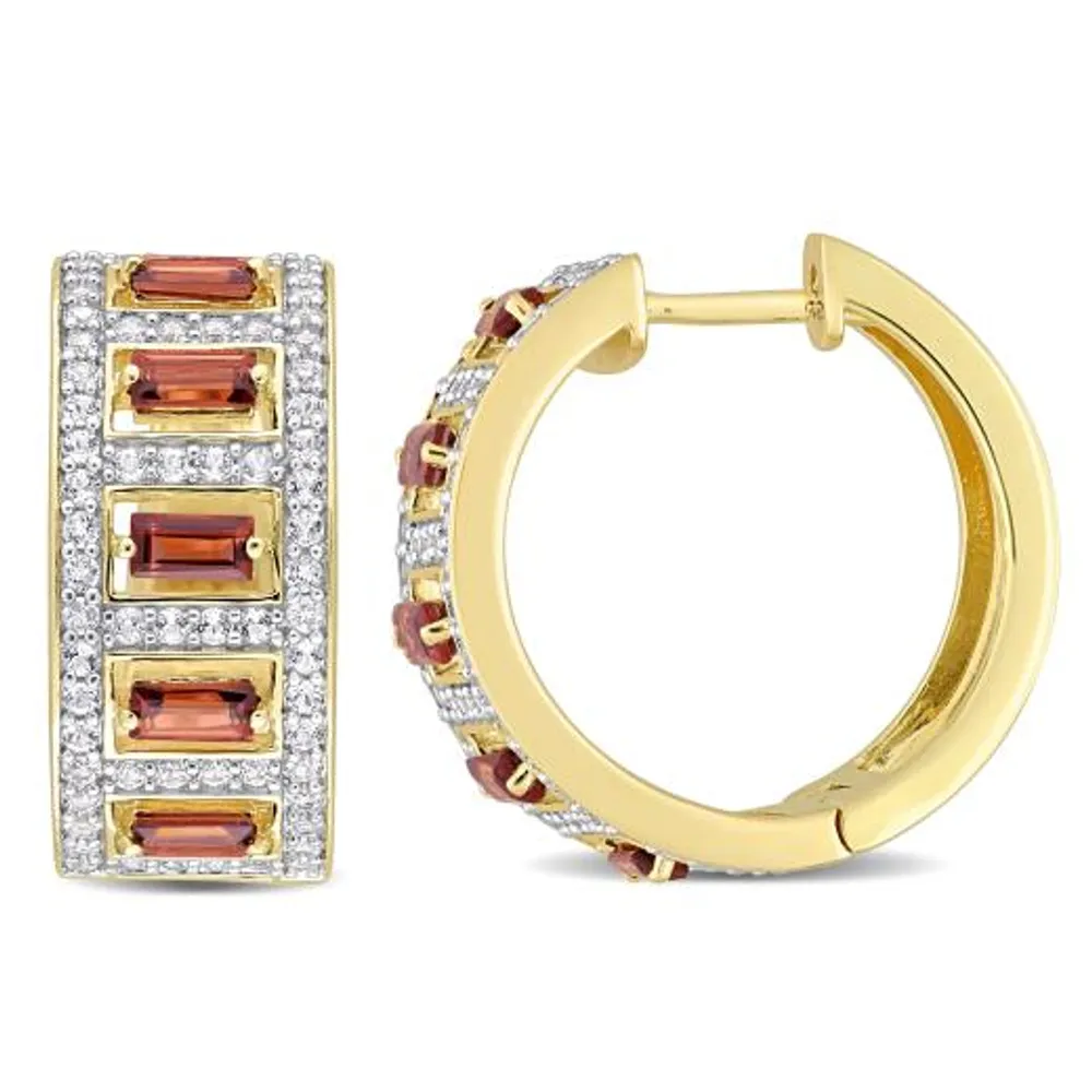 Julianna B Sterling Silver Garnet Hoop Earrings