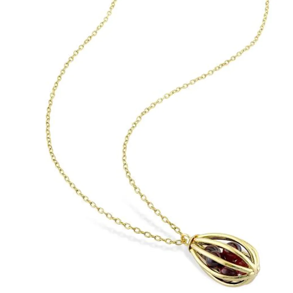 Julianna B Sterling Silver Yellow Plated Garnet Cage Pendant