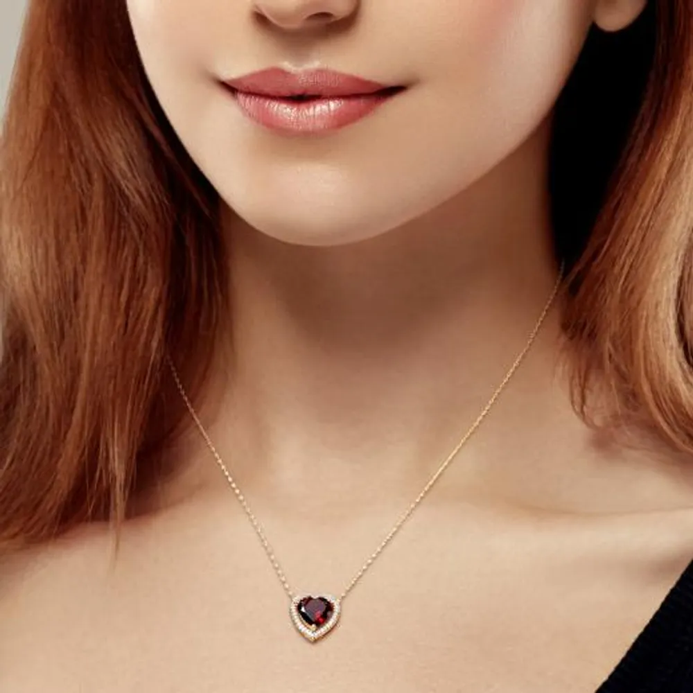 Julianna B Sterling Silver Yellow Plated Garnet and Diamond Heart Pendant