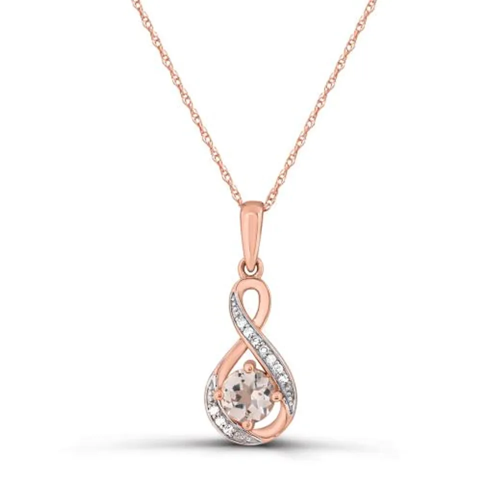 10K Rose Gold Morganite and Diamond Infinity 17" Pendant