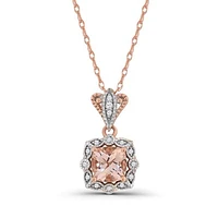 10K Rose Gold Morganite and Diamond 17" Pendant