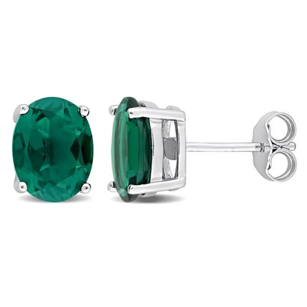 Julianna B Sterling Silver Created Emerald Stud Earrings