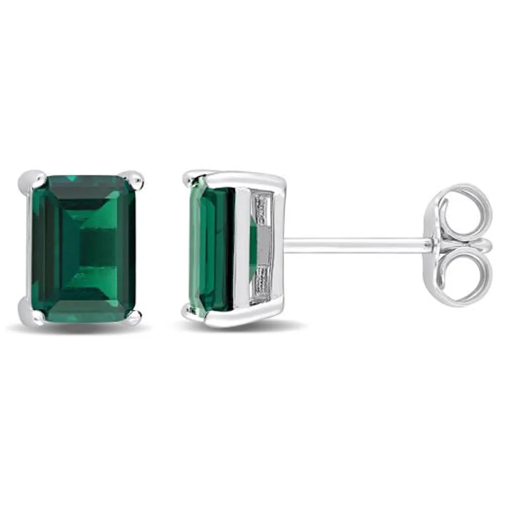 Julianna B Sterling Silver Created Emerald Stud Earrings