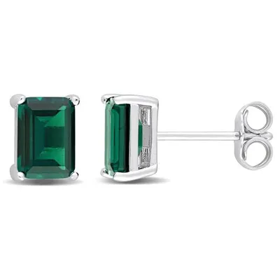 Julianna B Sterling Silver Created Emerald Stud Earrings