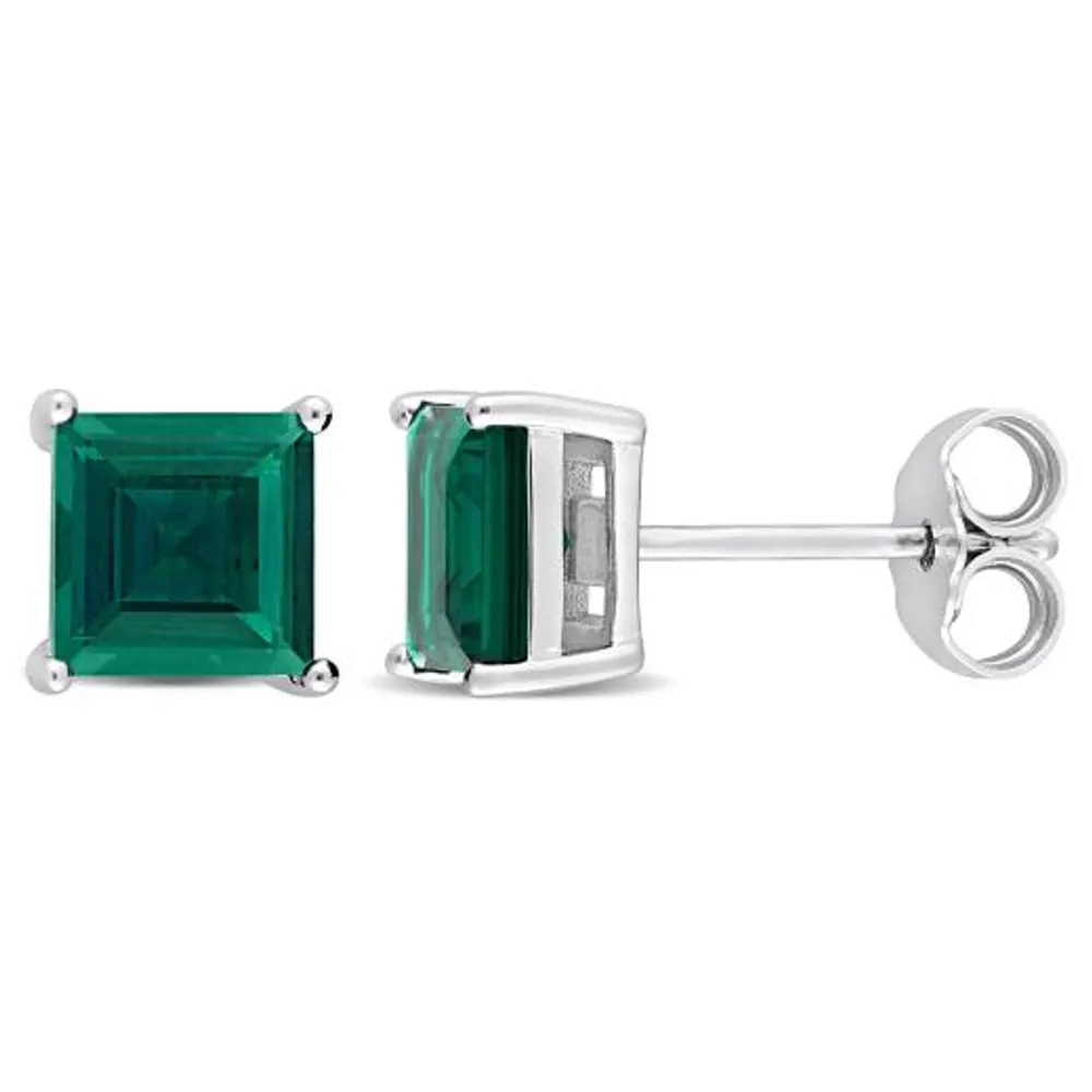 Julianna B Sterling Silver Created Emerald Stud Earrings