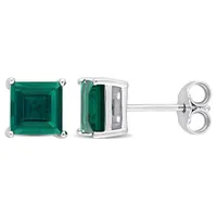 Julianna B Sterling Silver Created Emerald Stud Earrings