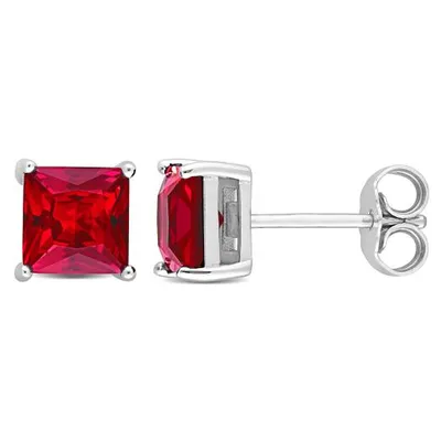 Julianna B Sterling Silver Created Ruby Stud Earrings