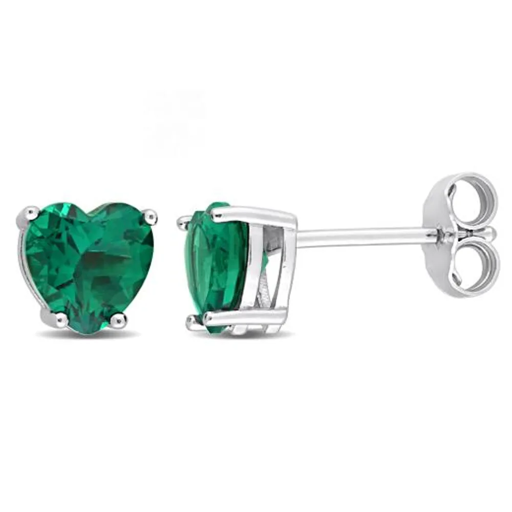 Julianna B Sterling Silver Created Emerald Stud Earrings