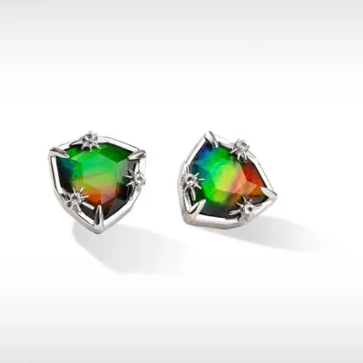 Korite Starlight Sterling Silver Ammolite and White Topaz Earrings