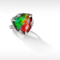 Korite Starlight Sterling Silver Ammolite and White Topaz Ring