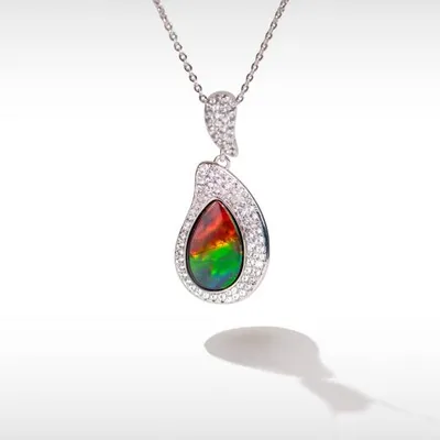 Korite Blossom Ammolite and White Topaz Pendant