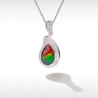 Korite Blossom Ammolite and White Topaz Pendant