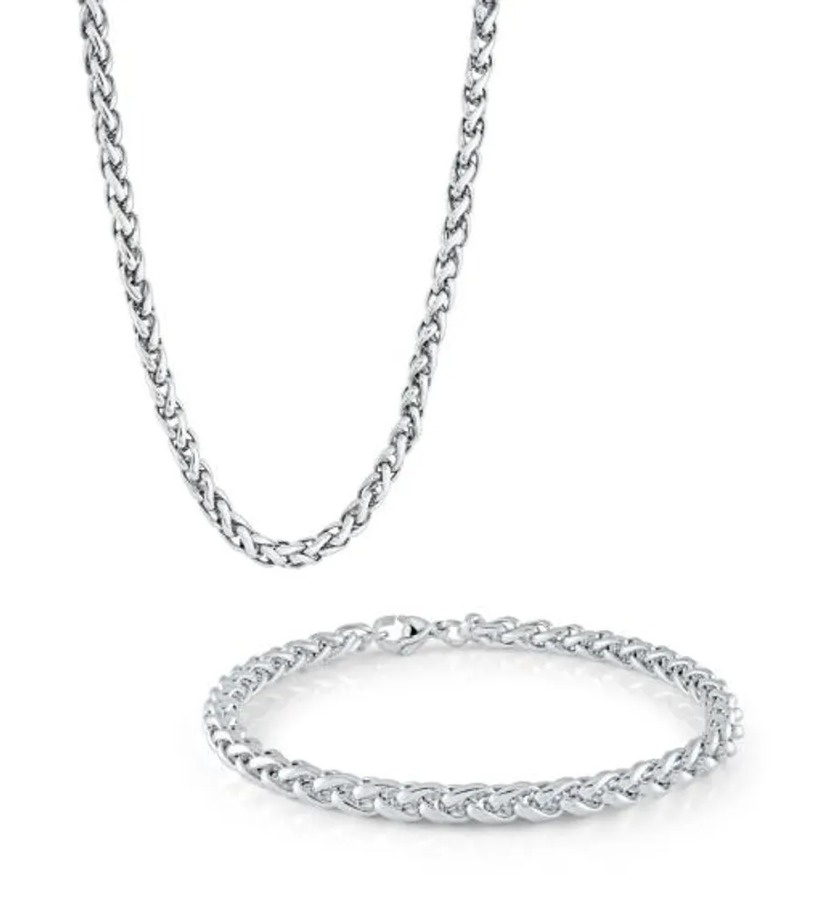 Stainless Steel Wheat Bracelet & Chain Set