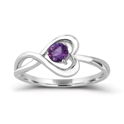 Sterling Silver Amethyst Infinity Heart Ring