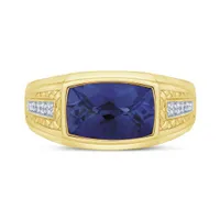 10K Yellow Gold Created Sapphire & Diamond Ring