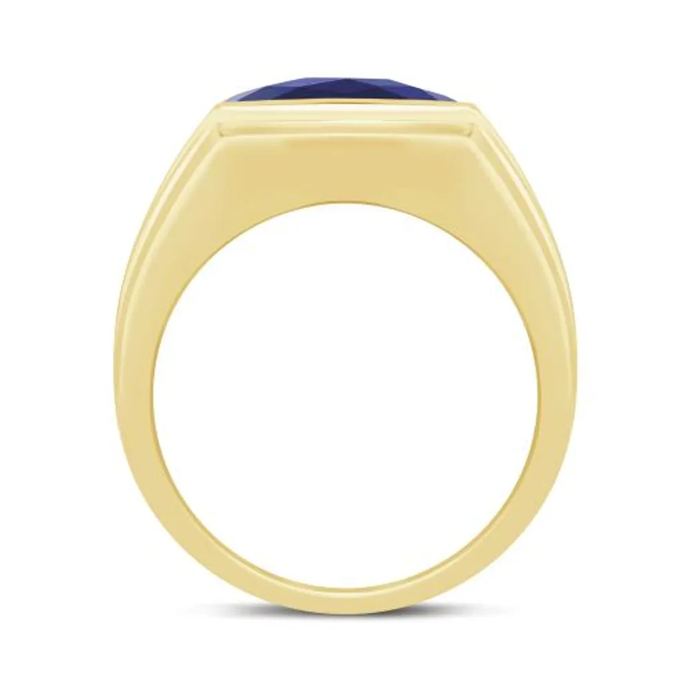 10K Yellow Gold Created Sapphire & Diamond Ring