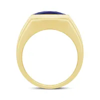 10K Yellow Gold Created Sapphire & Diamond Ring