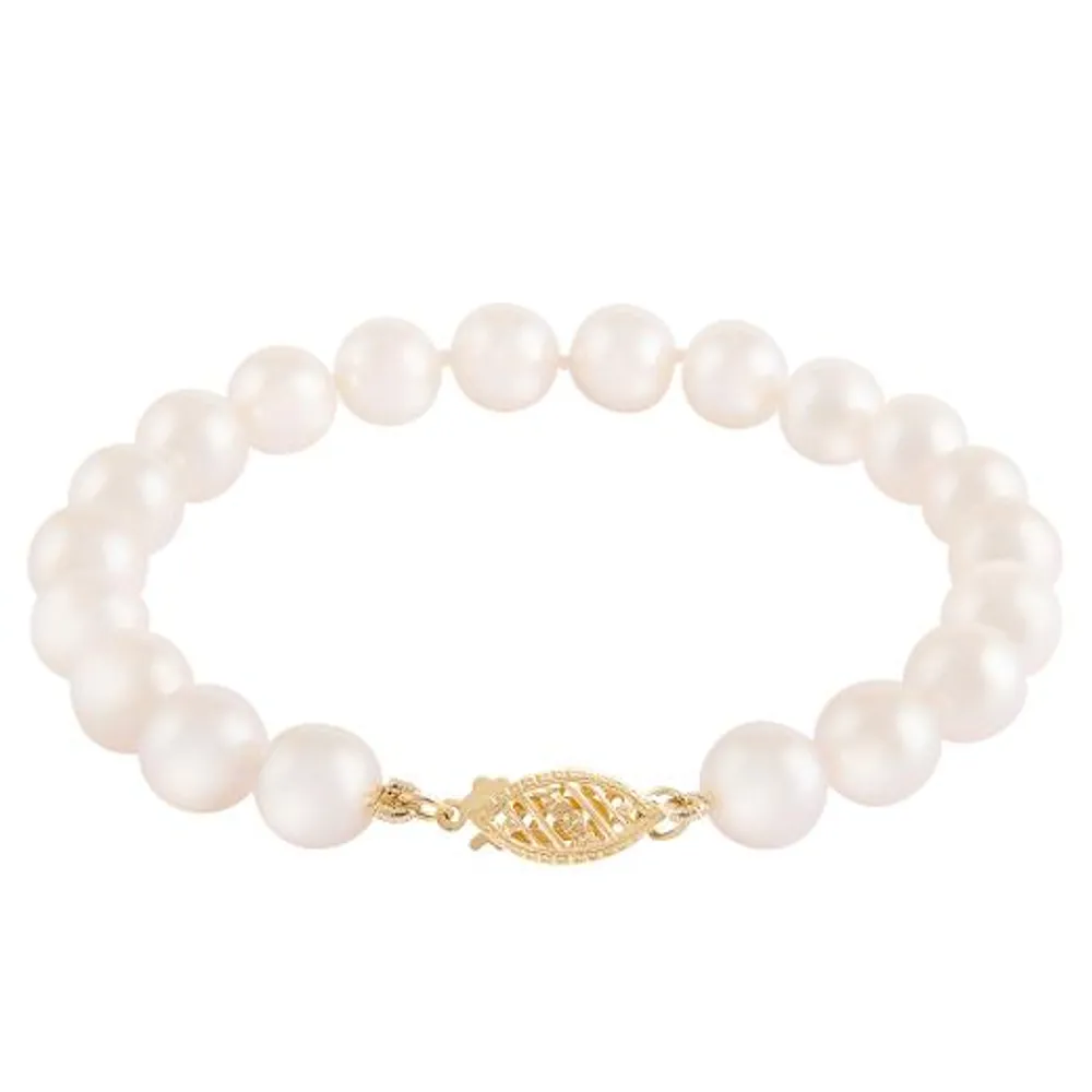 14K Yellow Gold 7-8mm 7.25" Akoya Pearl Bracelet