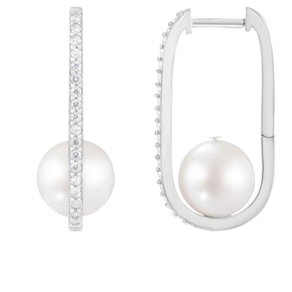 Sterling Silver 8-9mm Freshwater Pearl & Cubic Zirconia Earrings