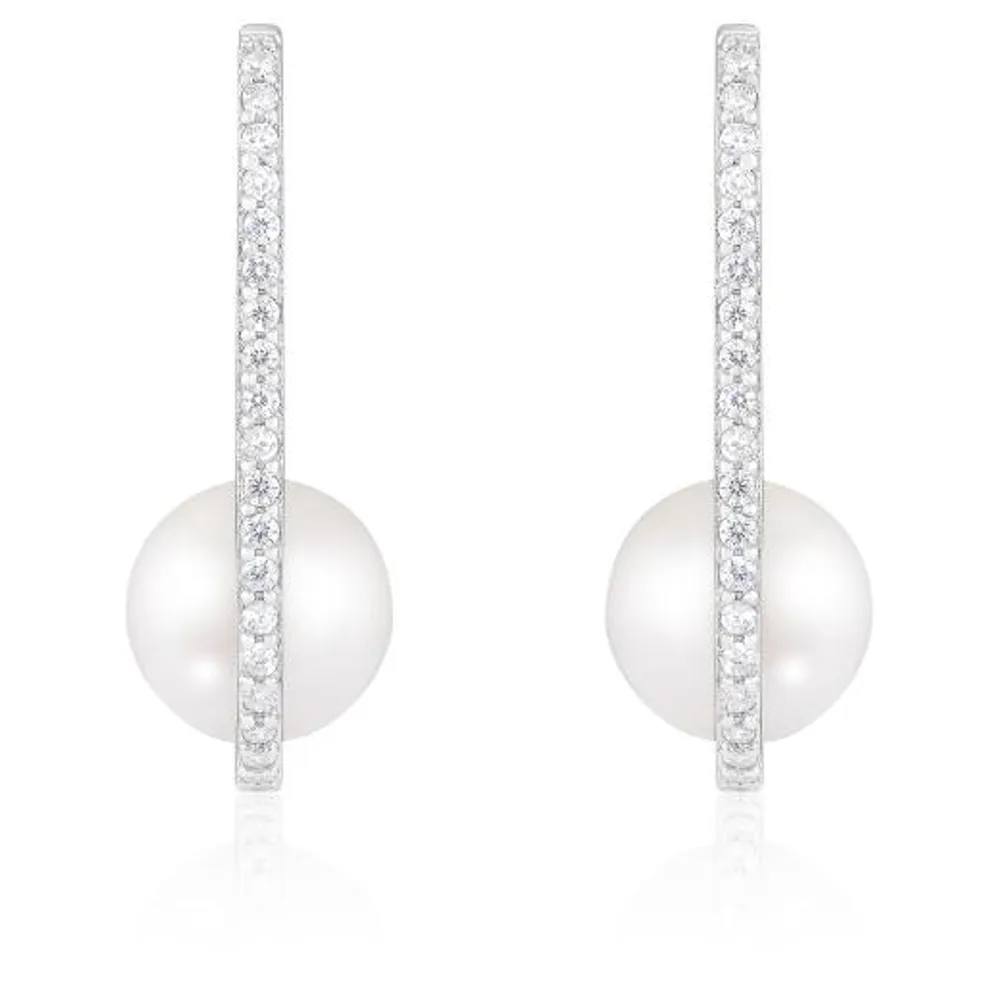 Sterling Silver 8-9mm Freshwater Pearl & Cubic Zirconia Earrings