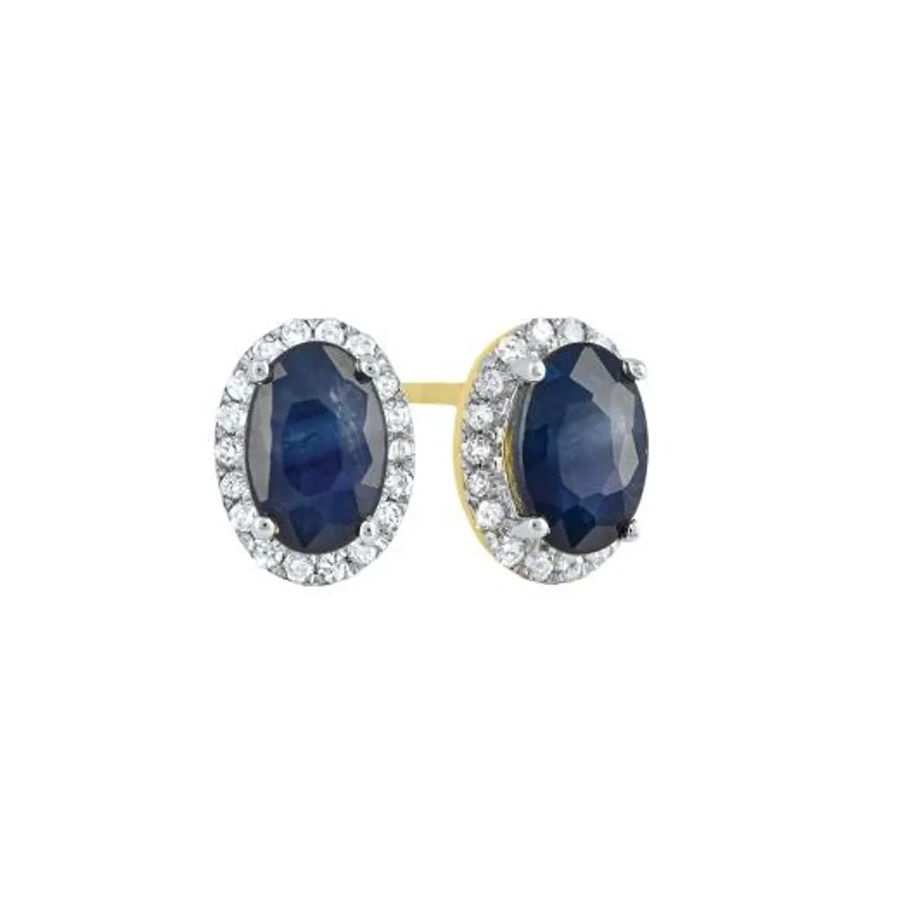 10K Yellow Gold Sapphire and Diamond Halo Earrings