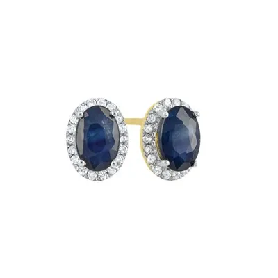 10K Yellow Gold Sapphire and Diamond Halo Earrings