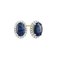 10K Yellow Gold Sapphire and Diamond Halo Earrings