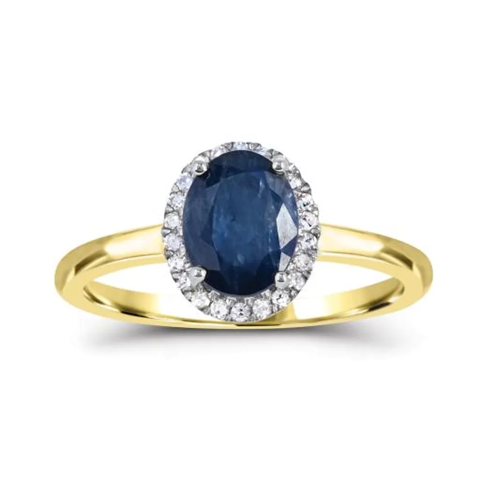 10K Yellow Gold Sapphire and Diamond Halo Ring