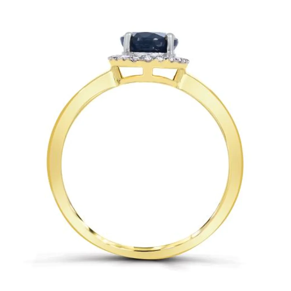 10K Yellow Gold Sapphire and Diamond Halo Ring