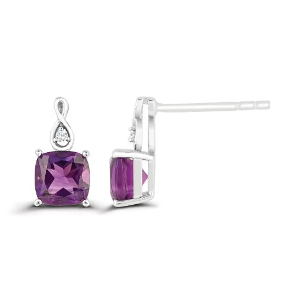 10K White Gold Amethyst and Diamond Infinity Earrings