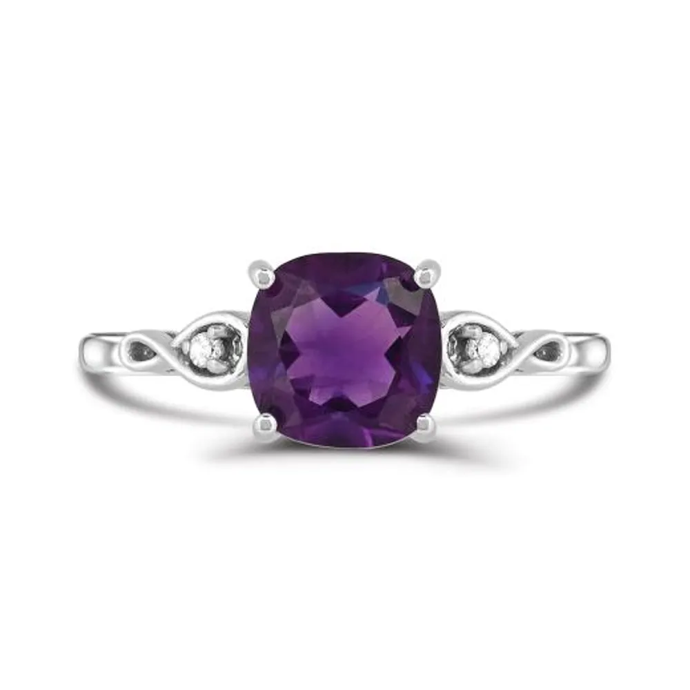 10K White Gold Amethyst and Diamond Infinity Ring